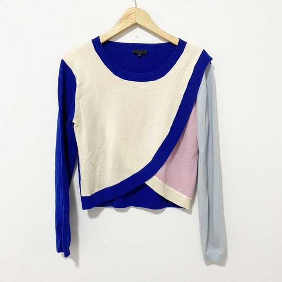 Absolute Sweaters - Absolute Blue & White Color Block Knit Sweater Size Medium